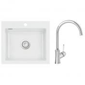 Lavabo Mera 57 porcel�nsk�kkenvask m/k�kkenarmatur i Krom