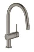 Grohe NEW Minta k�kkenbatteri m/udtr�k og Dual spray - B�rstet Hard Graphite