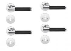 Beslagsboden indendørs dørgreb inkl nøgleskilt - Krom/sort læder - Sæt á 4 stk