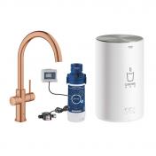 Grohe Red II Duo k�kkenbatteri m/3L vandvarmer og C-tud - B�rstet warm sunset