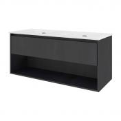 Sanibell Proline 120 m�bels�t m/1 skuffe, hylde og dobbeltvask - Uden hanehul - Sort eg