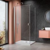 Str�mberg Noma 135 fast brusev�g m/svingd�r til venstre - 80 x 80 - Klar glas/b�rstet steel