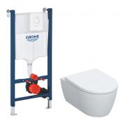 Geberit iCon rimless mat hvid væghængt toilet inkl. sæde m/SoftClose, Grohe cisterne og betjening i hvid