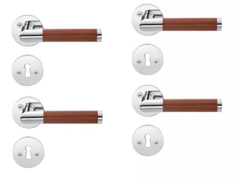 Beslagsboden indend&oslash;rs d&oslash;rgreb inkl n&oslash;gleskilt - Krom/brun l&aelig;der - S&aelig;t &aacute; 4 stk