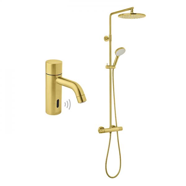 Damixa Silhouet Touchless komplet pakke til bad m/hovedbruser - B&oslash;rstet messing