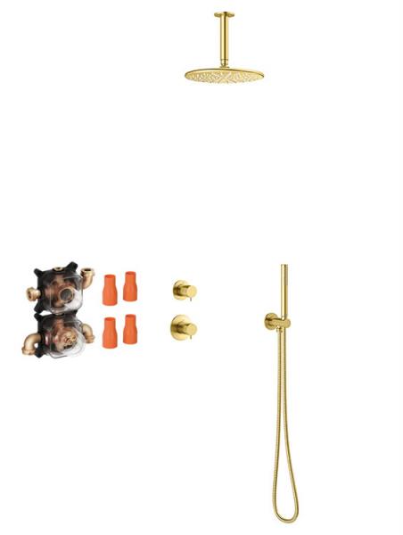 Damixa Silhouet DS 2 komplet brusesystem til indbygning - B&oslash;rstet messing PVD