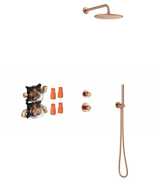 Damixa Silhouet DS 1 komplet brusesystem til indbygning - B&oslash;rstet kobber PVD