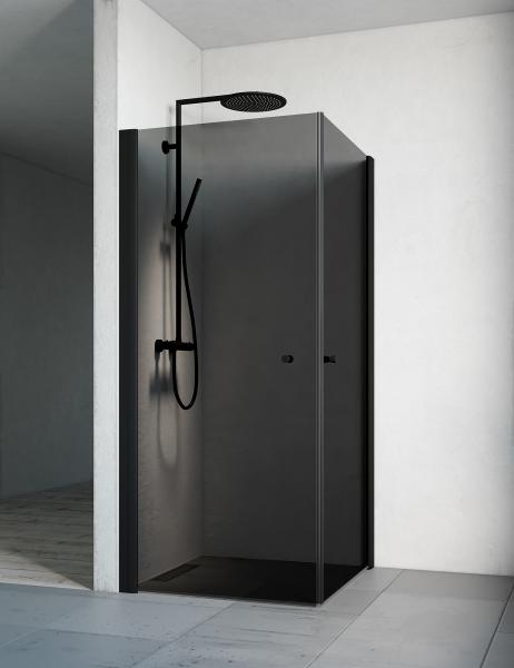 Cassøe brusehjørne - 80x80 cm - Gråt glas/mat sort Cassøe brusehjørne - 80x80 cm - Gråt glas/mat sort