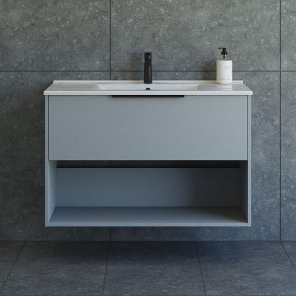 Dansani Mido+ Classic 101 m&oslash;bels&aelig;t m/Amber vask, 1 skuffe og &aring;bent rum - Mat lysebl&aring;