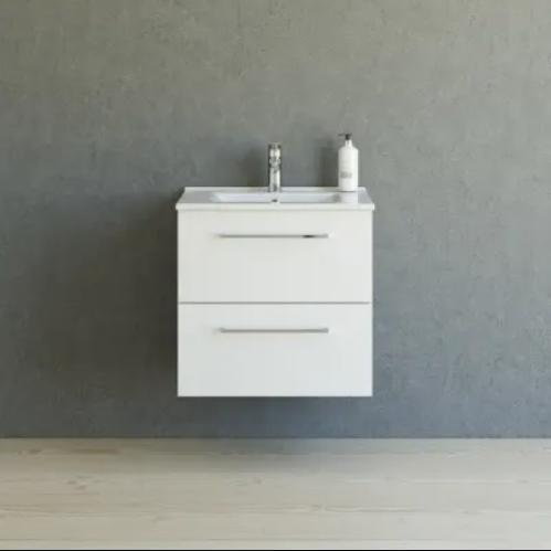 Dansani Mido+ 60 m&oslash;belpakke m/Amber vask og 2 skuffer - Mat hvid