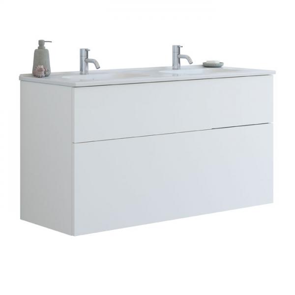 Dansani Luna 121 m&oslash;bels&aelig;t m/dobbelt Kantate vask, h&oslash;j skuffe og indretning - Hvid mat