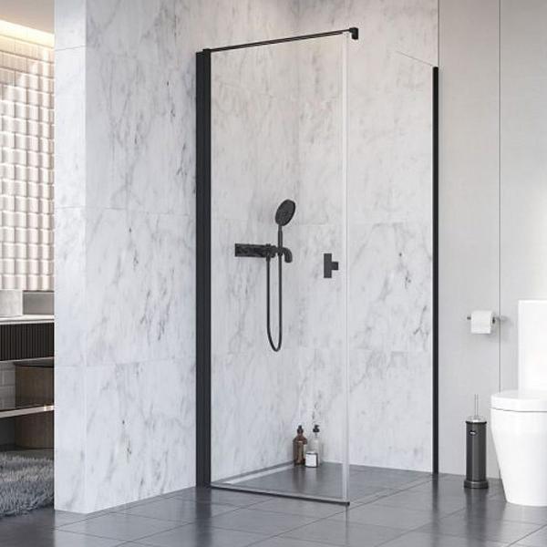 Str&oslash;mberg Noma 135 fast brusev&aelig;g m/svingd&oslash;r til venstre - 80 x 80 - Klar glas/mat sort