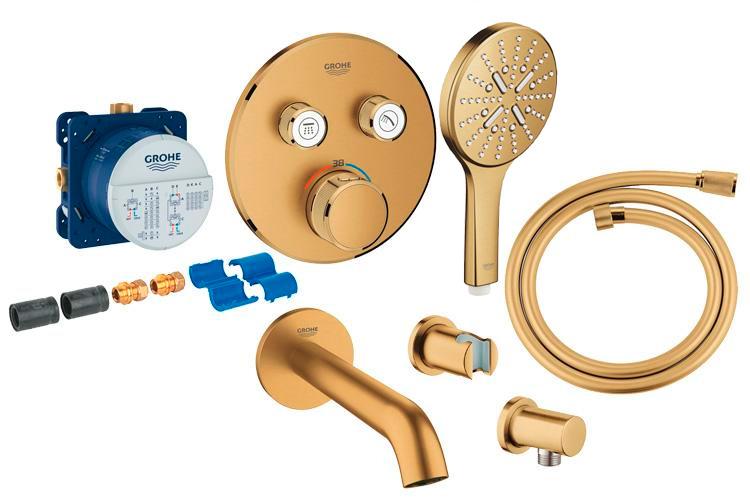 Grohe komplet indbygningspakke til badekar inkl/termostat og SmartActive - B&oslash;rstet Cool Sunrise