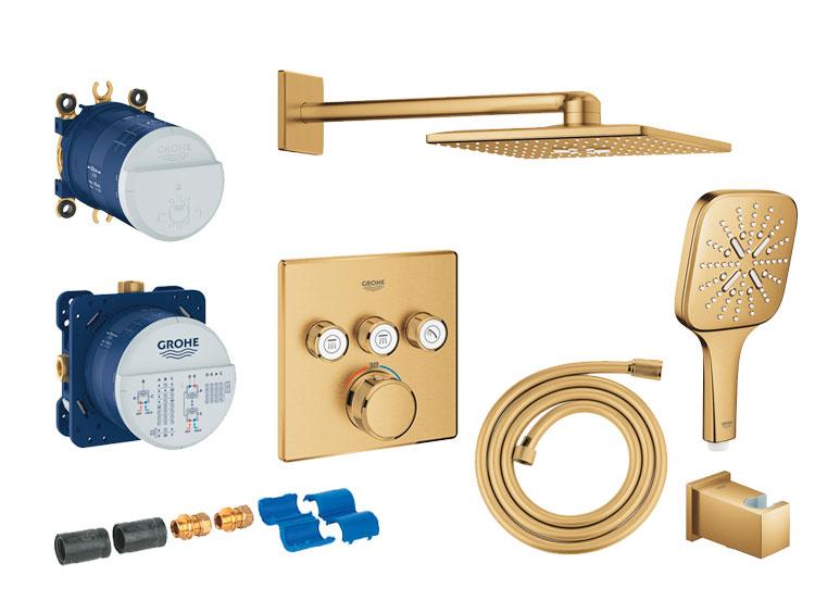 Grohe Cube SmartControl 310 komplet brusesystem m/SmartActive brus til indbygning - B&oslash;rstet Cool Sunrise