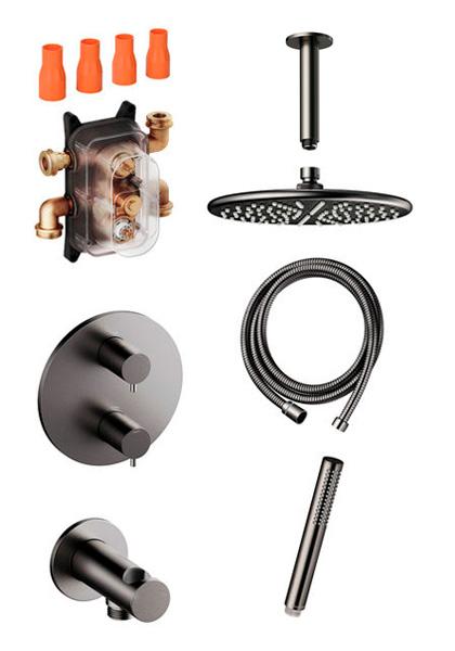 Damixa Silhouet komplet brusesystem til indbygning/loft - B&oslash;rstet grafitgr&aring;