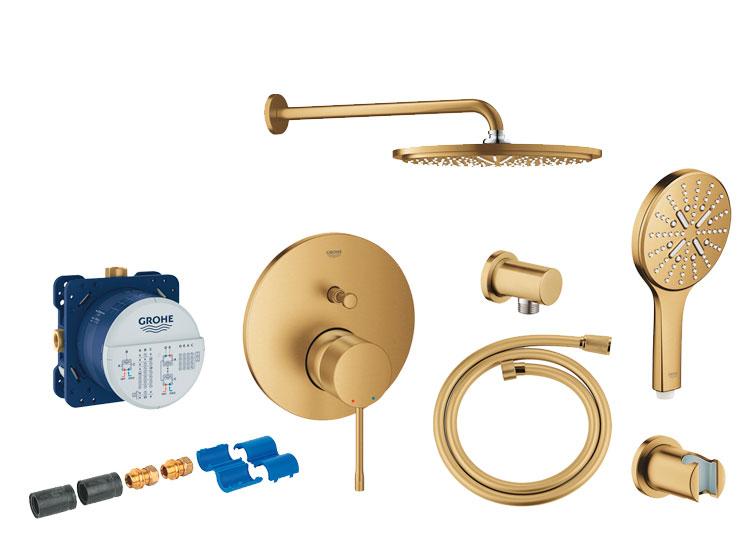 Grohe Essence komplet brusesystem m/Rainshower 310 og SmartActive t/indbygning - B&oslash;rstet Cool Sunrise