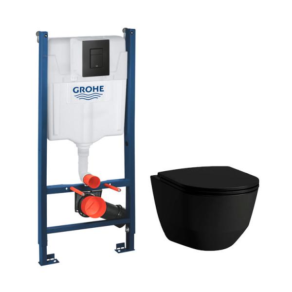 Laufen Pro Rimless mat sort toiletpakke inkl. s&aelig;de m. soft-close, cisterne og sort betjening