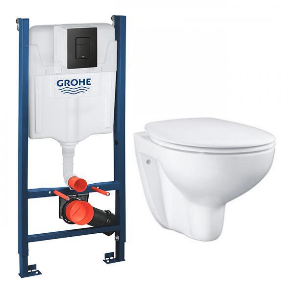 Grohe Bau Rimless toiletpakke inkl. s&aelig;de m/softclose, cisterne og sort betjening