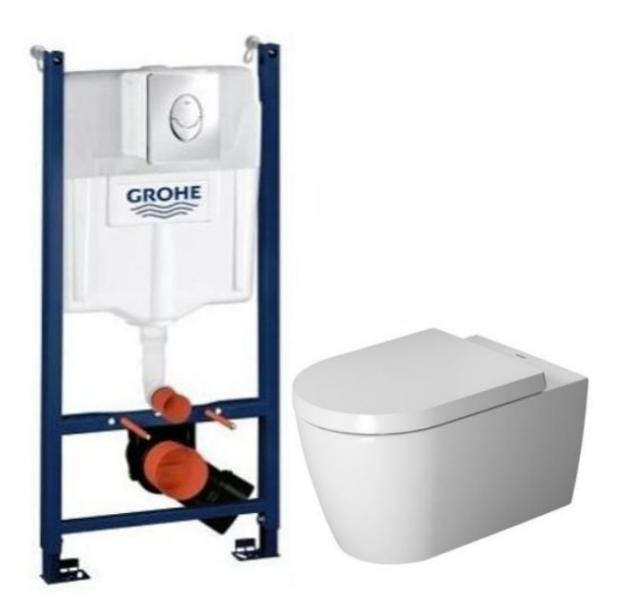 Duravit Me by Starck Rimless m/wondergliss toiletpakke inkl. cisterne, krom betjeningsplade og s&aelig;de m/ soft-close