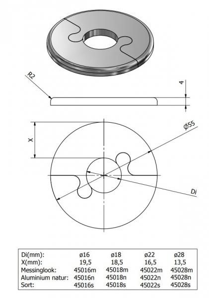 Metalwo Alu fit rosette &Oslash;16 - B&oslash;rstet kobber