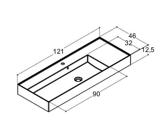 Dansani Luna Azym 121 asymmetrisk h&aring;ndvask t/m&oslash;bel - Venstre - 1 hanehul