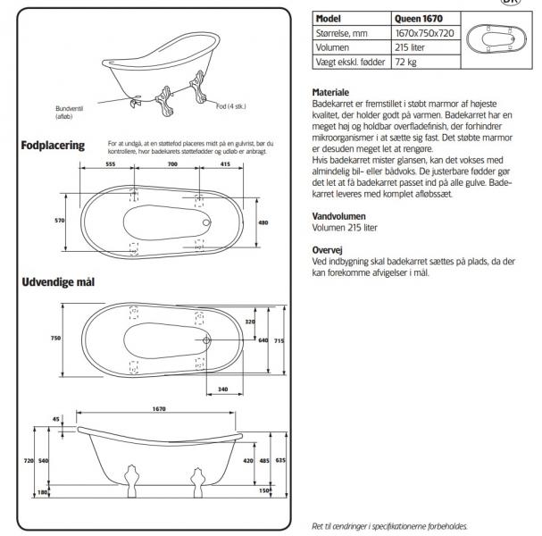 Hafa Queen fritst&aring;ende badekar 1670 m/krom l&oslash;vef&oslash;dder