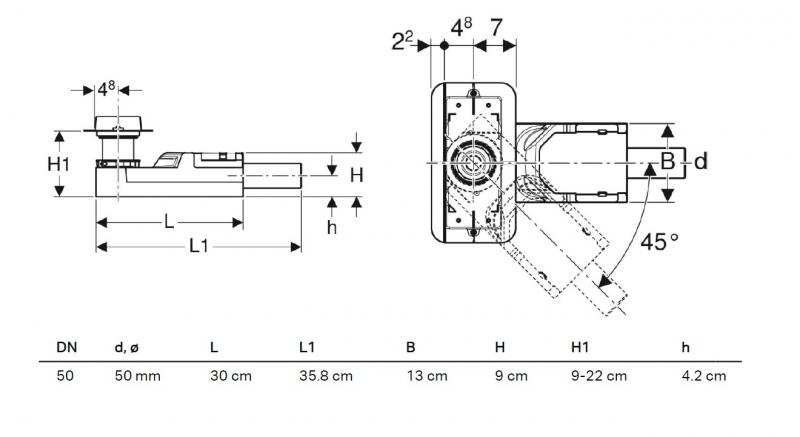 Geberit CleanLine 50 mm montages&aelig;t m/vandl&aring;s 50 - Vandret