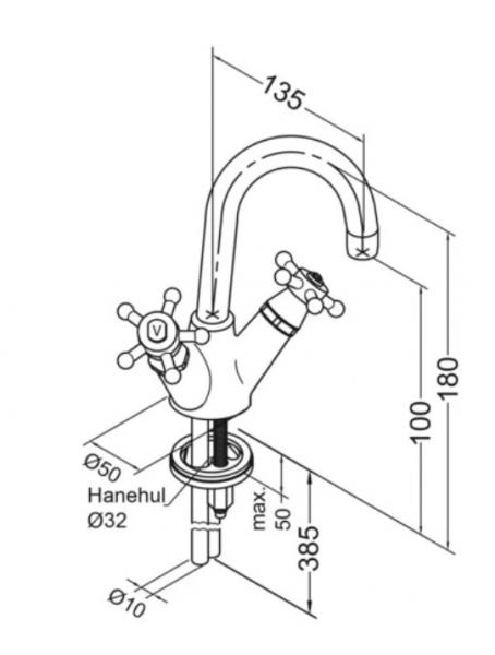 Toni Christiansborg h&aring;ndvaskbatteri u/ bundventil - Krom