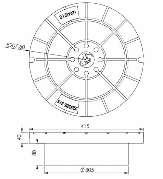 Lauridsen 315 mm dæksel t/ kegle med fals - 1,5 tons Lauridsen 315 mm dæksel t/ kegle med fals - 1,5 tons