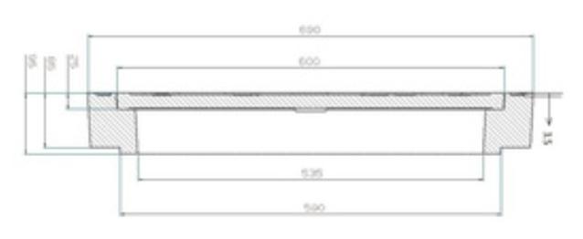 NID 600 x 95 mm karm/d&aelig;ksel, firkantet, fast, 12,5 t, komposit