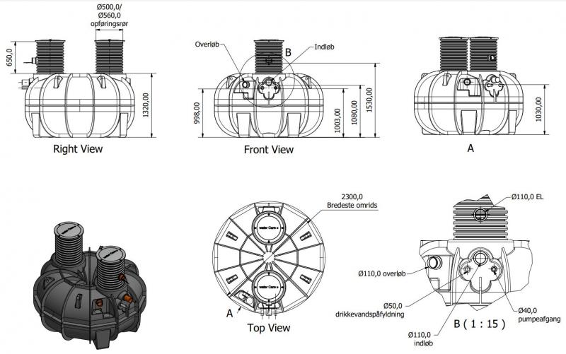 Watercare komplet regnvandsanlæg til hus 3300L Watercare komplet regnvandsanlæg til hus 3300L
