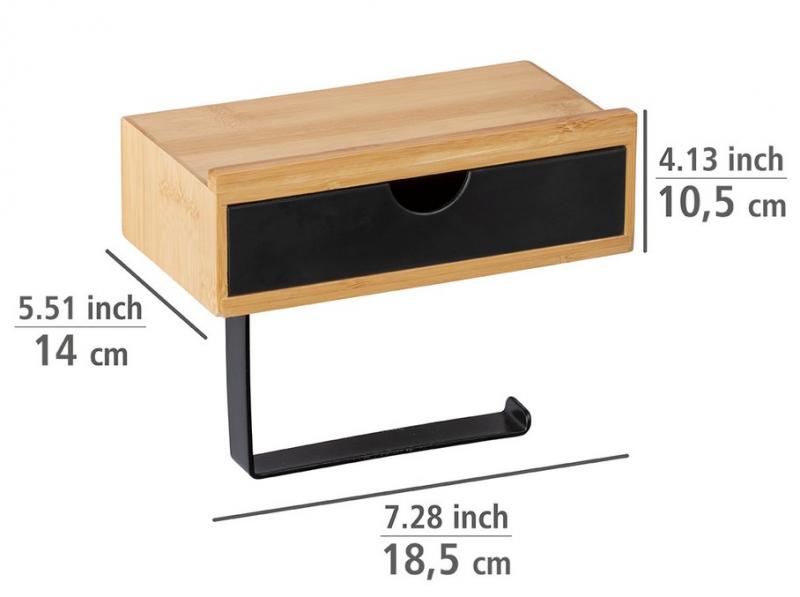 Wenko Bambusa toiletpapirholder m/hylde og skuffe - Sort/bambus Wenko Bambusa toiletpapirholder m/hylde og skuffe - Sort/bambus