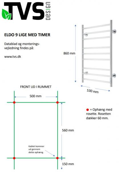 TVS Eldo 9 håndklædetørrer lige - 53x86 cm - Poleret rustfrit stål TVS Eldo 9 håndklædetørrer lige - 53x86 cm - Poleret rustfrit stål