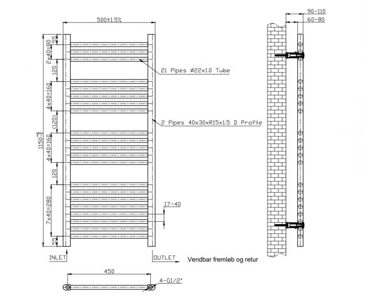 Alterna Norm h&aring;ndkl&aelig;det&oslash;rrer - 50x115 cm - Krom