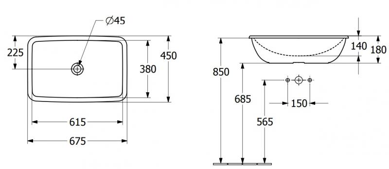 V&B Loop&Friends 68 h&aring;ndvask t/nedf&aelig;ldning - Med overl&oslash;b