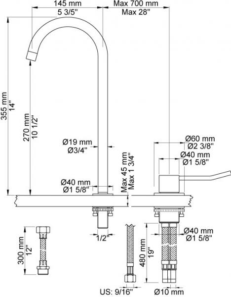 Vola 590VL H&aring;ndvaskbatteri - Krom
