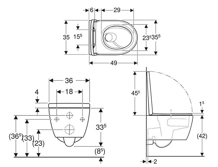 Geberit iCon kompakt v&aelig;gh&aelig;ngt toilet m/TurboFlush, toilets&aelig;de og Keratect