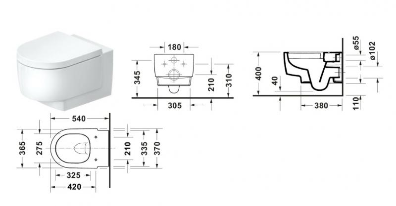 Duravit Balcoon v&aelig;gh&aelig;ngt toilet m/Rimless og DuraShield - Hvid