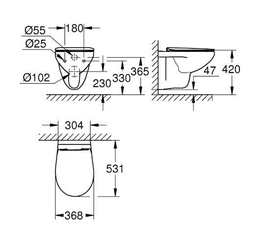 Grohe Bau Ceramic v&aelig;gh&aelig;ngt toilet inkl/slim toilets&aelig;de m/SoftClose og QuickRelease