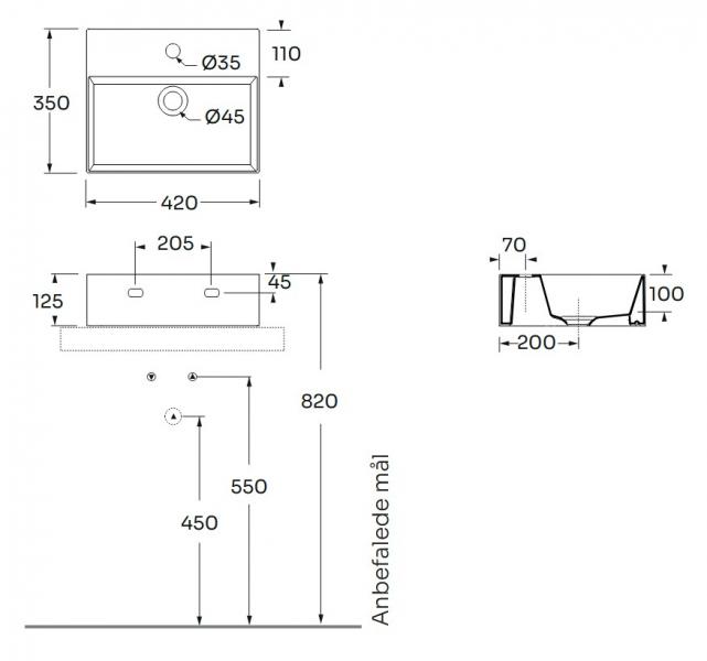 Lavabo Elegance SQ 42 h&aring;ndvask t/v&aelig;g eller m&oslash;bel - Uden overl&oslash;b - Cocoa