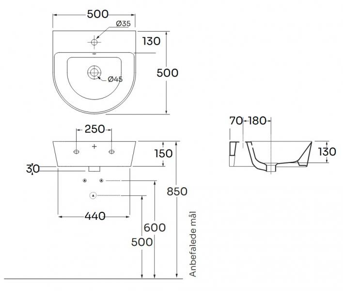 Lavabo Forma 50 håndvask t/væg eller møbel - 1 hanehul Lavabo Forma 50 håndvask t/væg eller møbel - 1 hanehul
