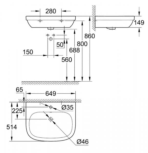 Grohe Euro 65 h&aring;ndvask t/v&aelig;g - 1 hanehul - Pureguard