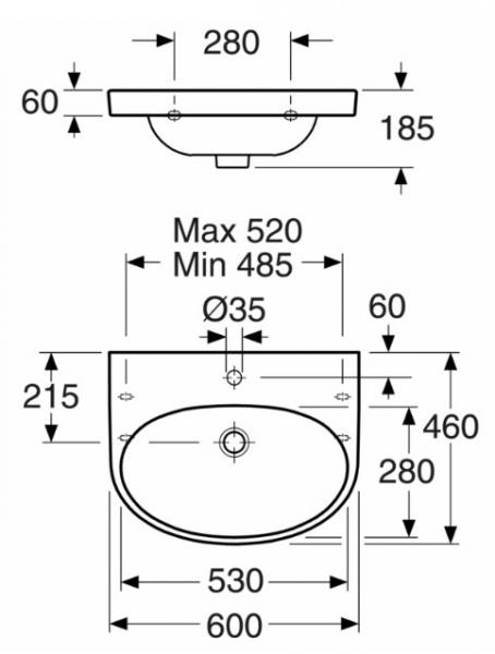 Gustavsberg Nautic 60 håndvask t/væg - 1 hanehul Gustavsberg Nautic 60 håndvask t/væg - 1 hanehul