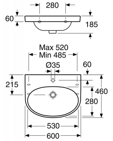 Gustavsberg 5560 Nautic 60 håndvask t/væg - Uden overløb - 1 hanehul - Ceramic+ Gustavsberg 5560 Nautic 60 håndvask t/væg - Uden overløb - 1 hanehul - Ceramic+