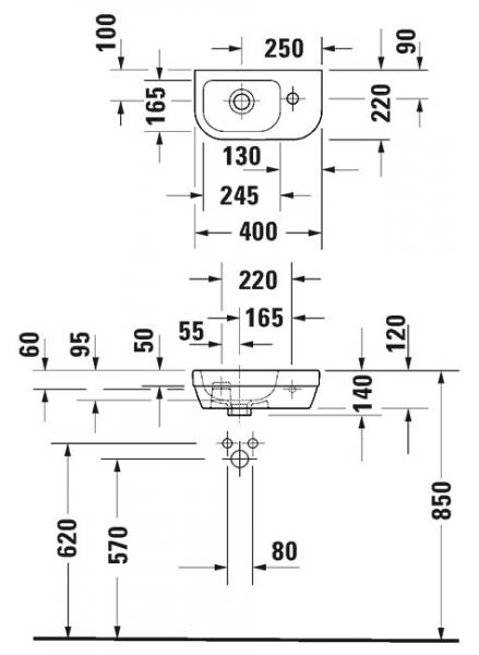 Duravit D-code 40 mini håndvask t/væg - 1 hanehul til højre Duravit D-code 40 mini håndvask t/væg - 1 hanehul til højre