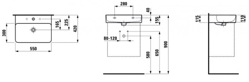 Laufen Val compact 55 h&aring;ndvask t/v&aelig;g eller m&oslash;bel - 1 hanehul