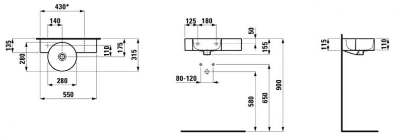 Laufen val 55 h&aring;ndvask t/v&aelig;g - 1 hanehul til venstre