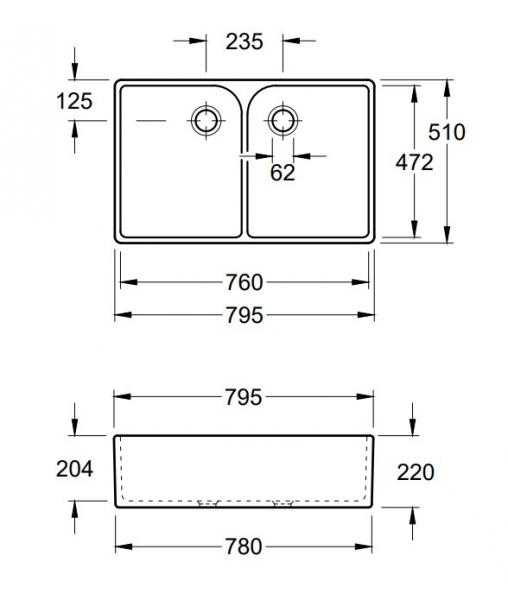 V&B O.Novo 80 dobbelt reng&oslash;ringsvask - Ceramic+
