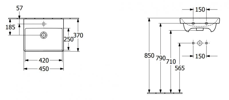 V&B Avento 45 håndvask kompakt t/væg V&B Avento 45 håndvask kompakt t/væg