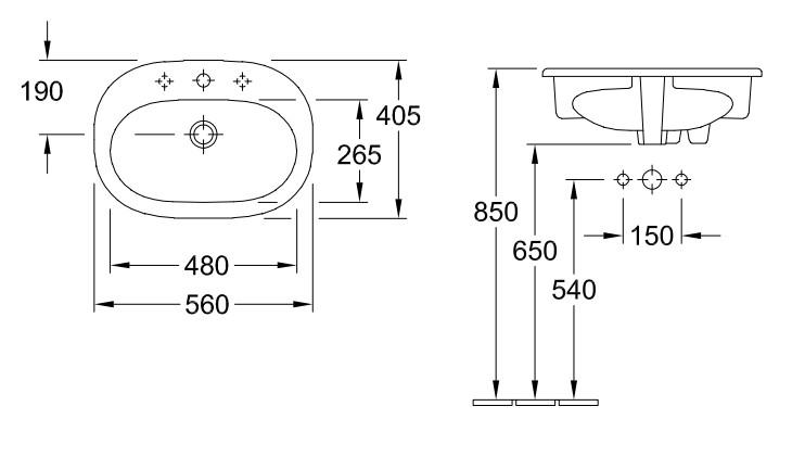 V&B O.novo 56 håndvask t/nedfældning - 1/3 hanehul V&B O.novo 56 håndvask t/nedfældning - 1/3 hanehul